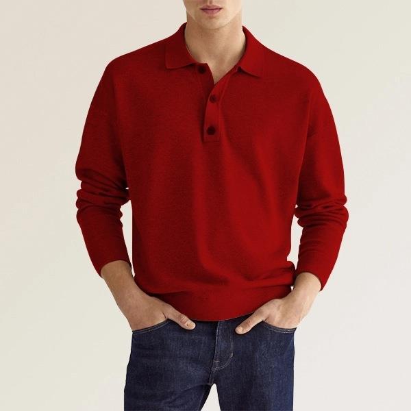Men’s Autumn Long Sleeve V-Neck Button Polo Shirt Loose Fit Hemp Blend