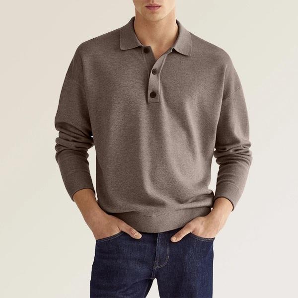 Men’s Autumn Long Sleeve V-Neck Button Polo Shirt Loose Fit Hemp Blend