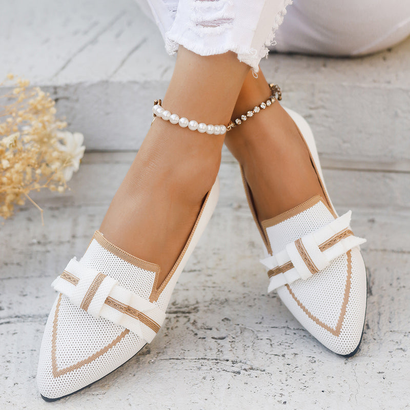 Women Low-Heel Fabric Slip-On Shoes with Bowknot Detail and Rubber Sole
