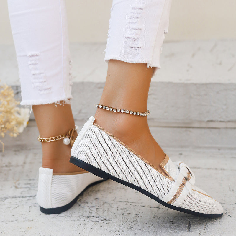 Women Low-Heel Fabric Slip-On Shoes with Bowknot Detail and Rubber Sole
