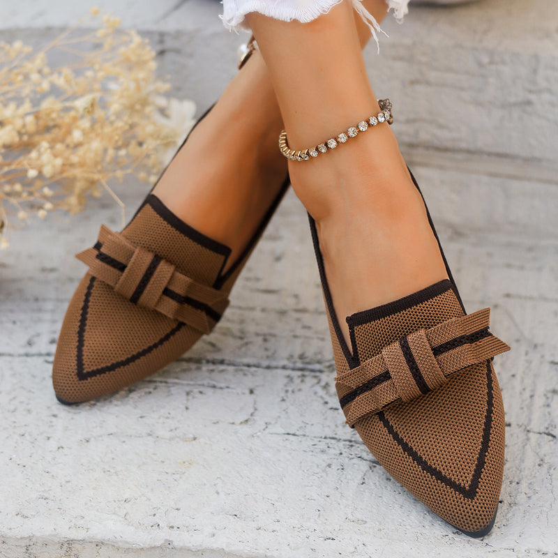 Women Low-Heel Fabric Slip-On Shoes with Bowknot Detail and Rubber Sole