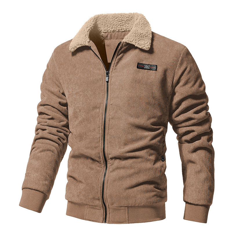 Men Winter Corduroy Jacket With Padded Lining And Lapel Collar