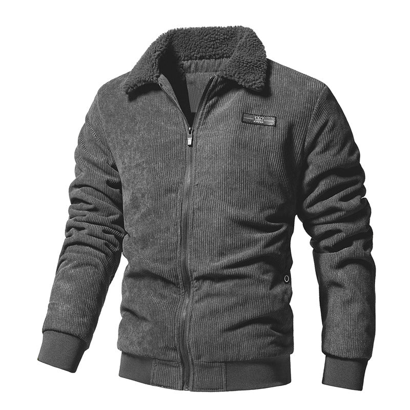 Men Winter Corduroy Jacket With Padded Lining And Lapel Collar