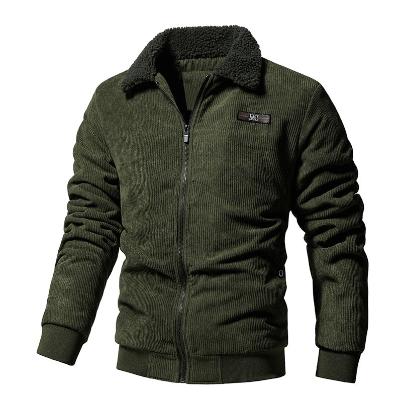 Men Winter Corduroy Jacket With Padded Lining And Lapel Collar