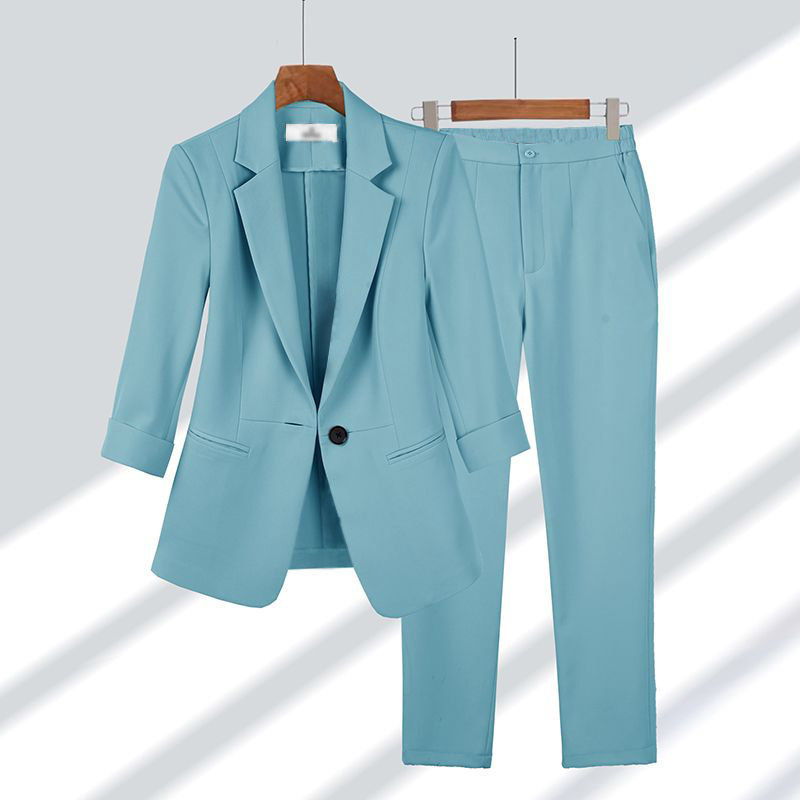 Women Spring Two-Piece Set Long Sleeve Blazer and Full-Length Trousers