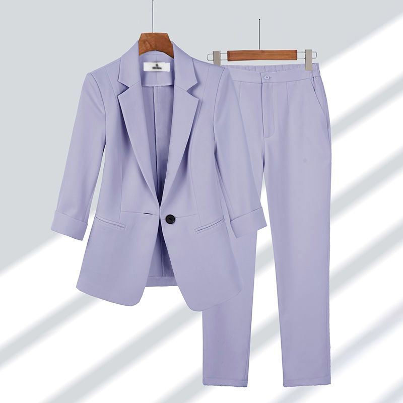 Women Spring Two-Piece Set Long Sleeve Blazer and Full-Length Trousers