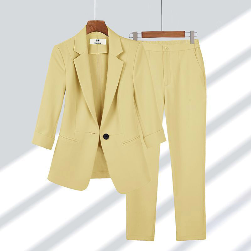 Women Spring Two-Piece Set Long Sleeve Blazer and Full-Length Trousers