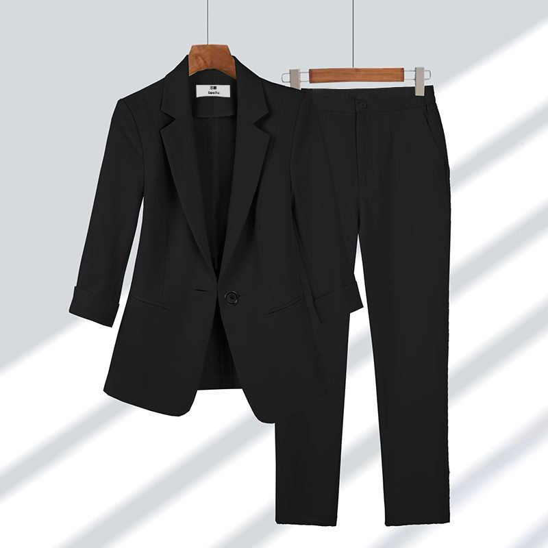 Women Spring Two-Piece Set Long Sleeve Blazer and Full-Length Trousers