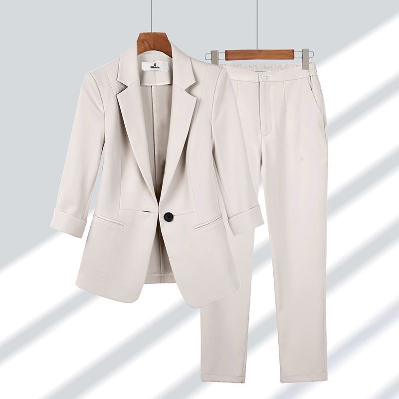 Women Spring Two-Piece Set Long Sleeve Blazer and Full-Length Trousers