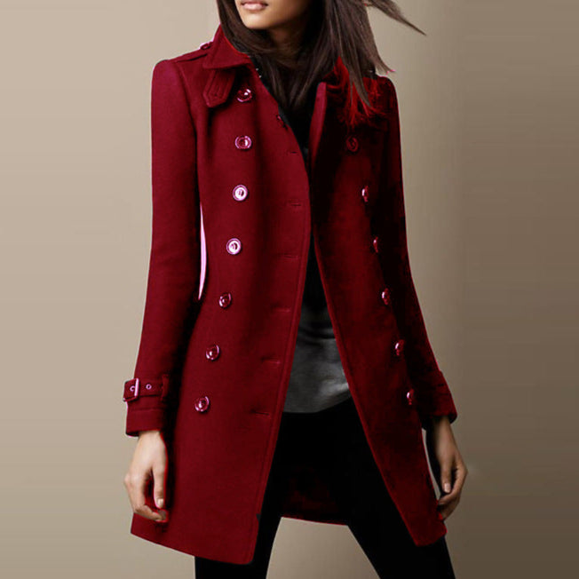 Women Spring Trench Coat With Mid Length Cut And Button Closure