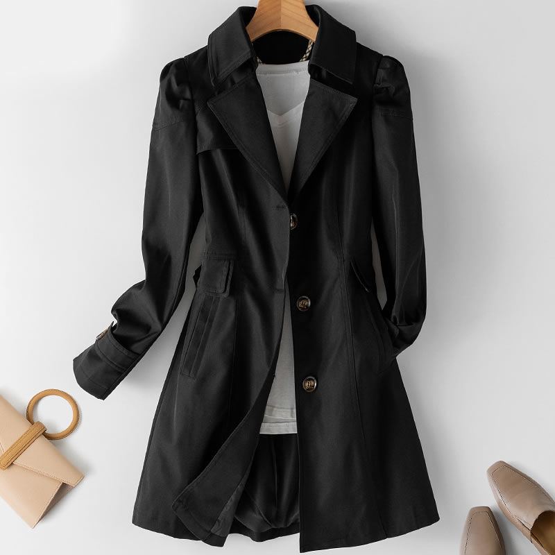 Women Spring Jacket Mid Length Slim Fit With Single Breasted Closure And Long Sleeves