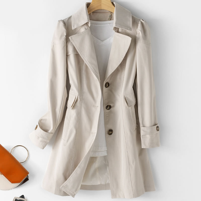 Women Spring Jacket Mid Length Slim Fit With Single Breasted Closure And Long Sleeves