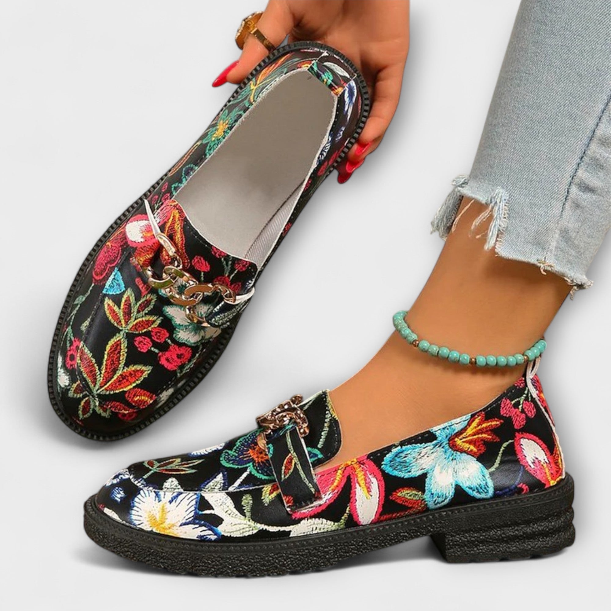 Orla – Colorful Flower Pattern Loafers for a Trendy and Stylish Look