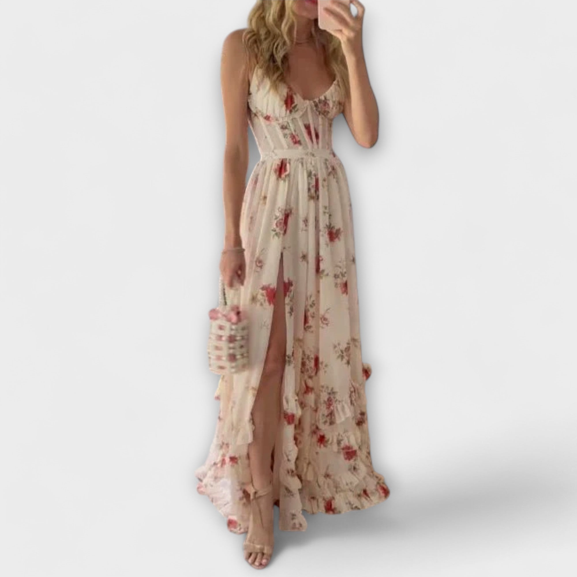 Women Summer Floral Sleeveless Dress with Adjustable Straps and Lining