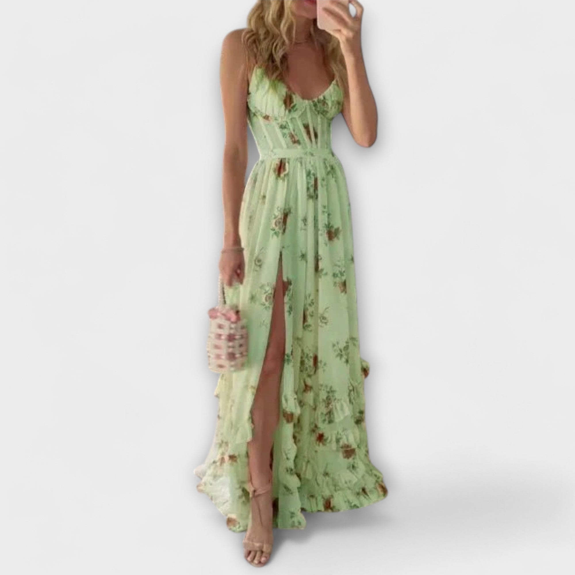 Women Summer Floral Sleeveless Dress with Adjustable Straps and Lining