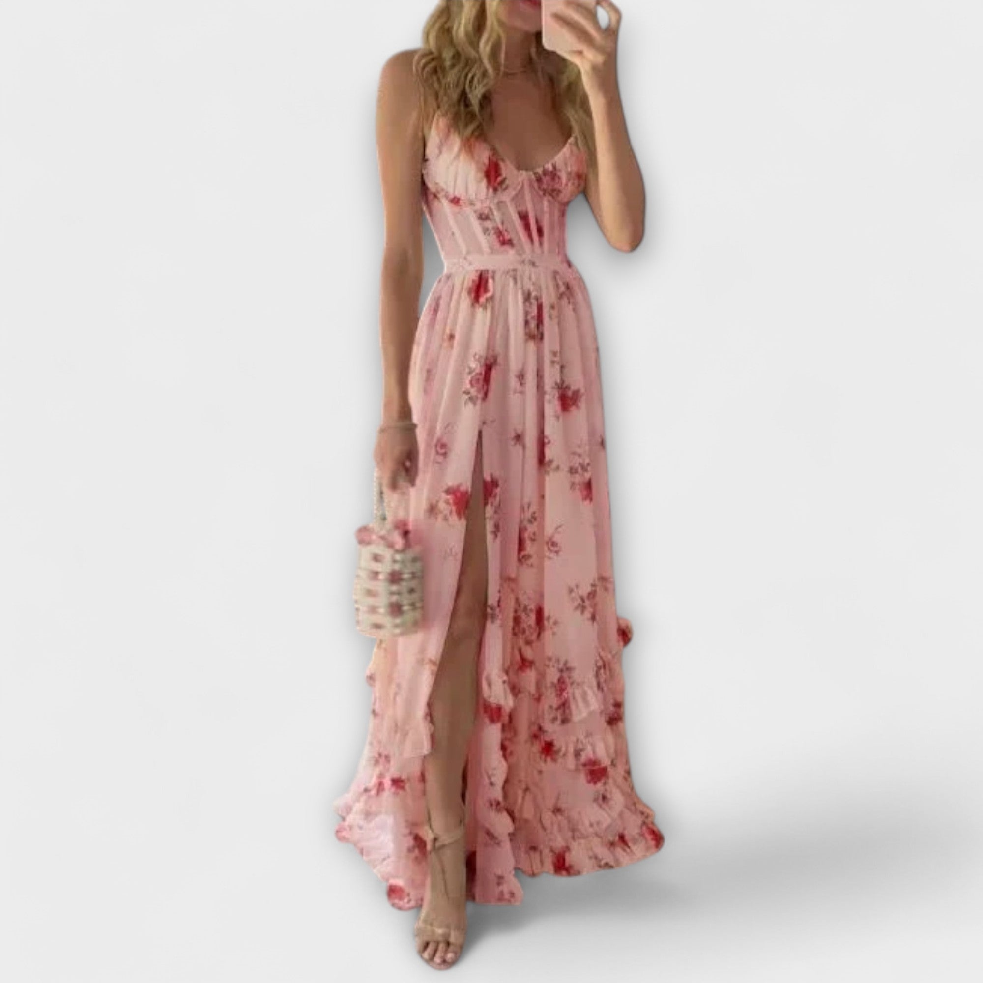 Women Summer Floral Sleeveless Dress with Adjustable Straps and Lining
