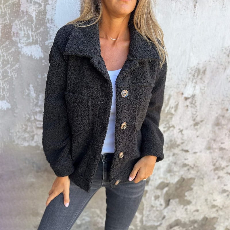 Women's Fall Button-Down Jacket with Lapel Collar and Pockets