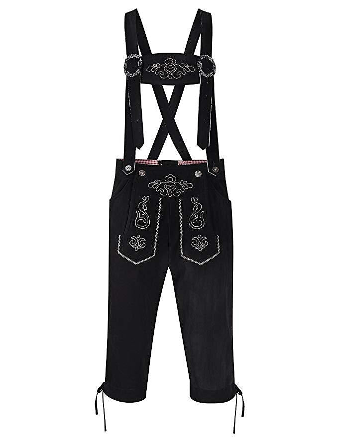 Elegant men's leather shorts with intricate embroidery and adjustable suspenders – the perfect Oktoberfest outfit