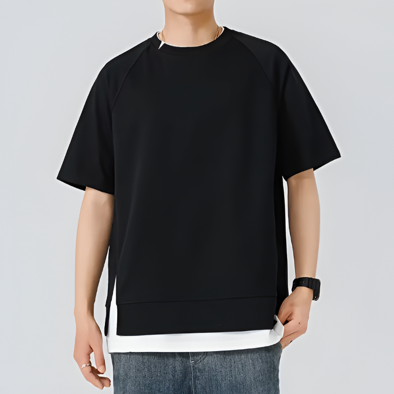 Men’s Oversized T-Shirt Vented Split Hem Short Sleeve Crew Neck