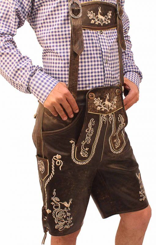 Men's Oktoberfest Lederhosen with Elegant Embroidery and Adjustable Suspenders for Authentic Bavarian Style