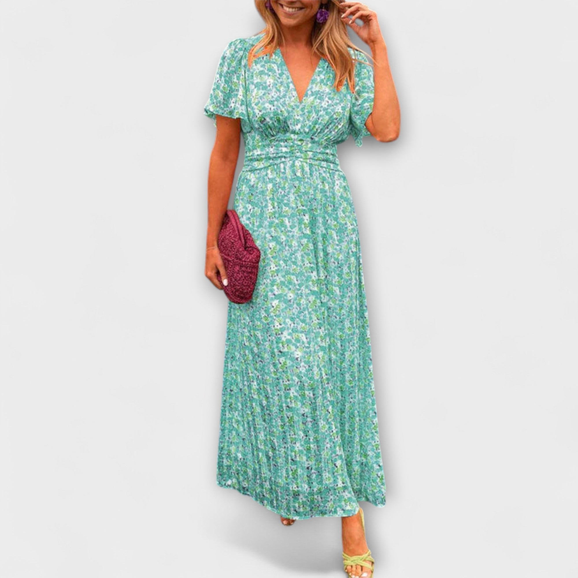 Women V-Neck Short Sleeve Floral Print Dress