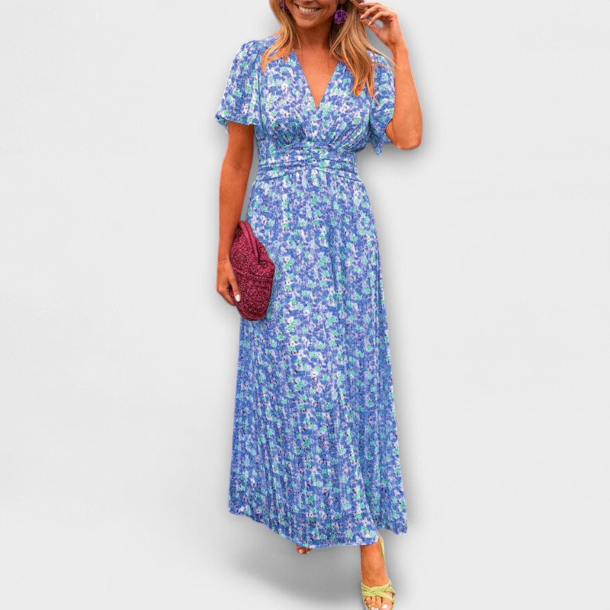 Women V-Neck Short Sleeve Floral Print Dress
