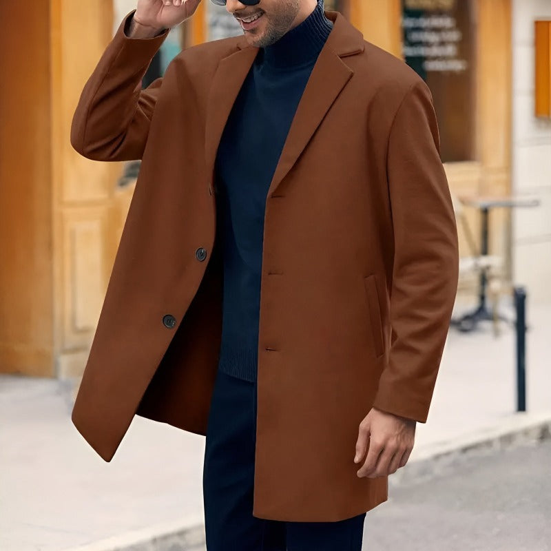 Men's Spring Trench Coat with Water-Resistant Shell and Multiple Pockets
