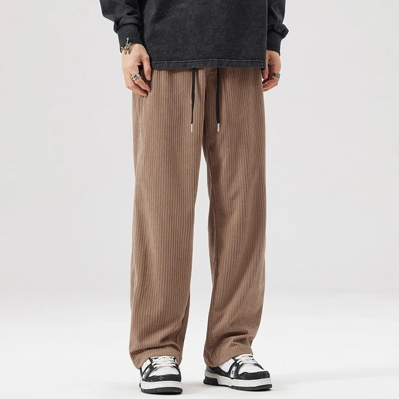 Men's Wide-Leg Corduroy Trousers with Drawstring Waist