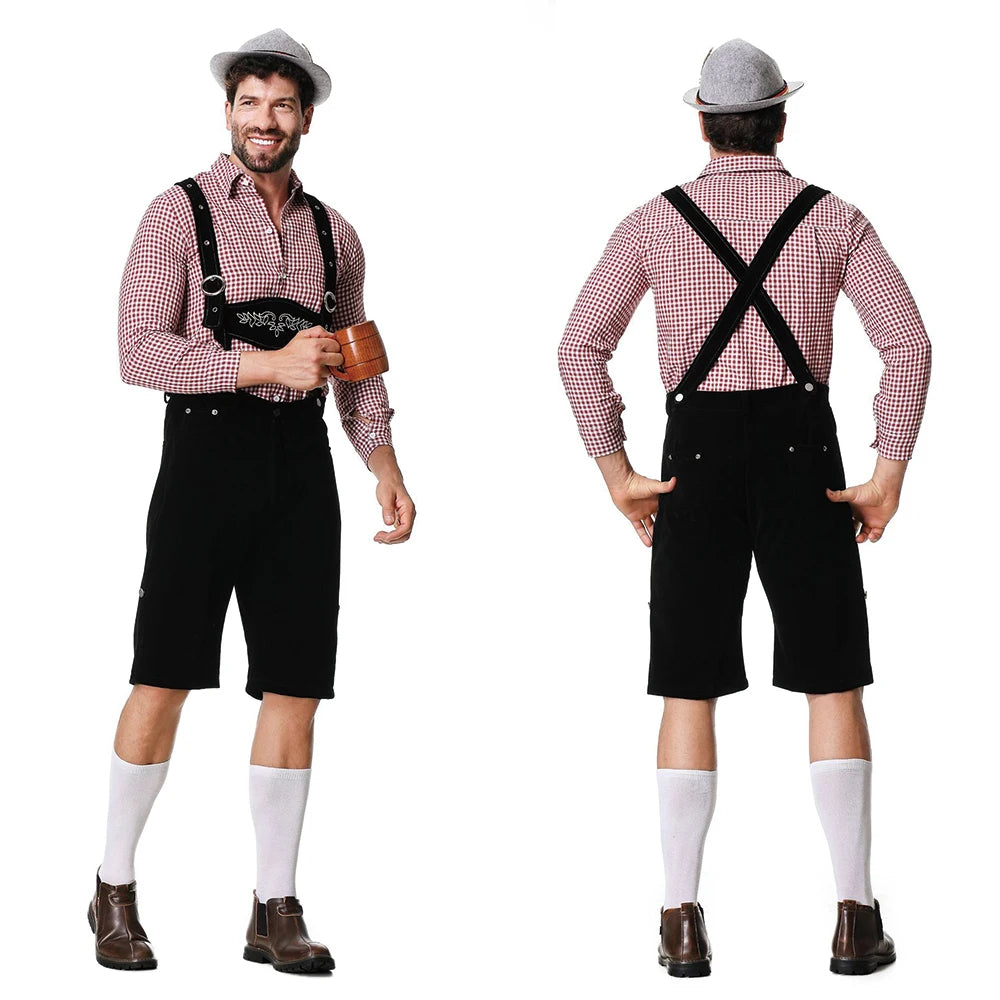 Authentic Men's Oktoberfest Leather Lederhosen Set with Shirt and Tie for the Perfect Beer Festival Look